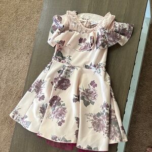 Beautees Pink Floral Lace Ruffle Dress